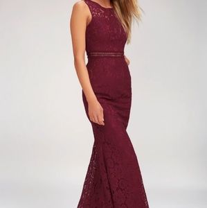 LuLus Music of the Heart Burgundy Lace Maxi Dress